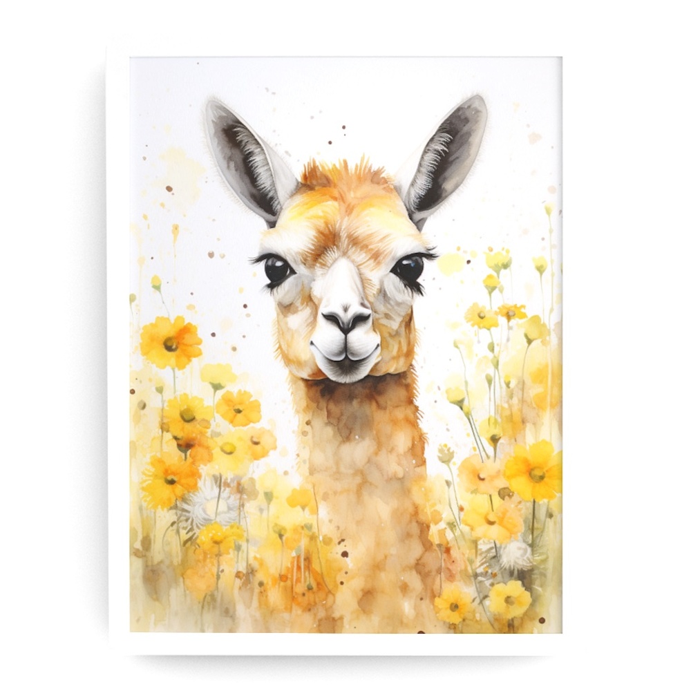 Watercolor Cute Floral Llama Wall Art Illustration Print Poster Card Unframed